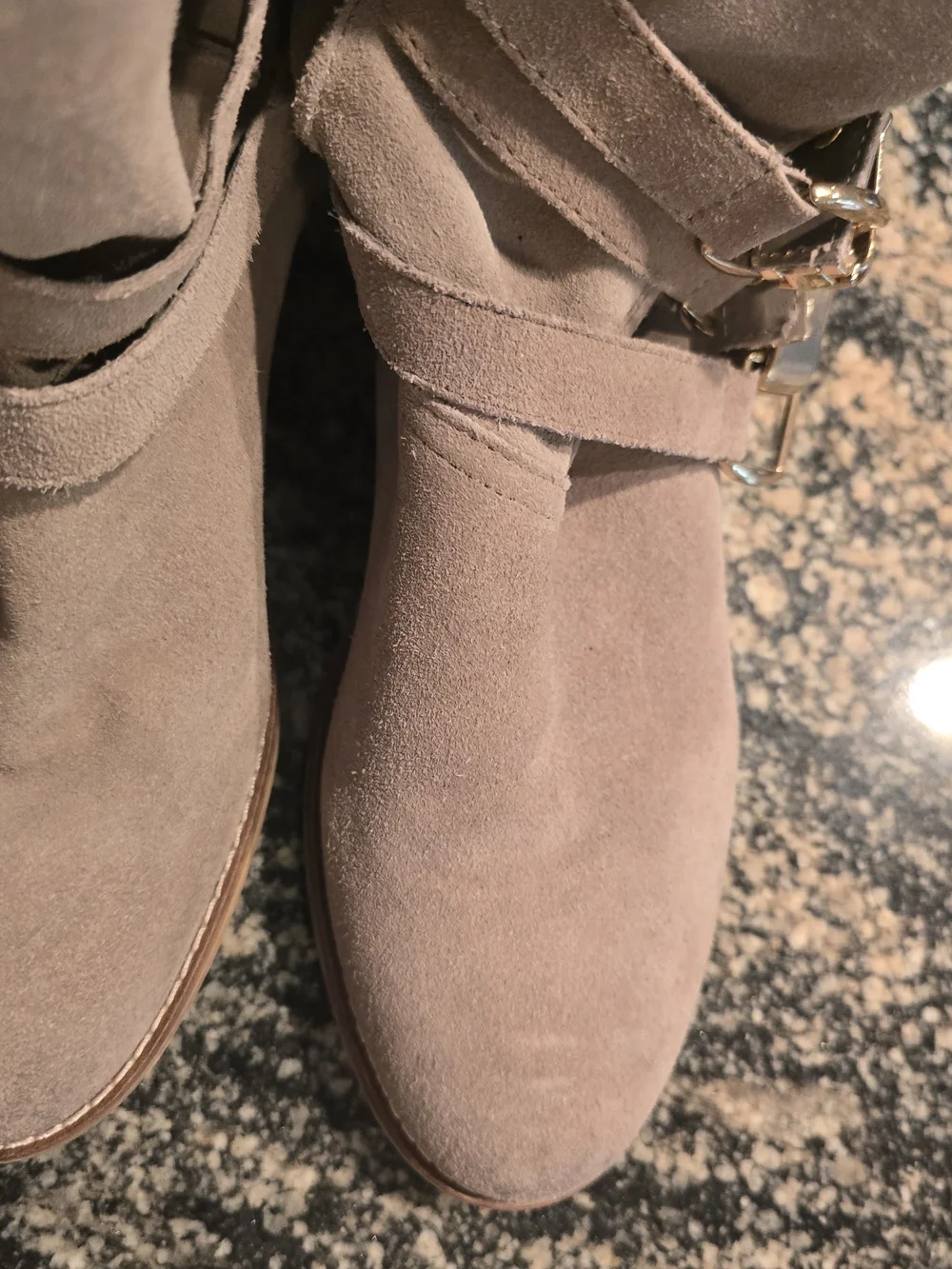 Steve Madden Taupe Suede Ankle Boots with Wrap Strap and Buckles
